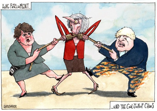 Arlene Foster Boris Johson Theresa May cartoon