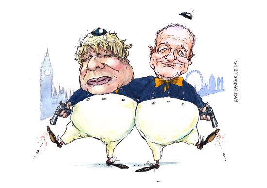 Ken Livingstone Boris Johnson caricature cartoon