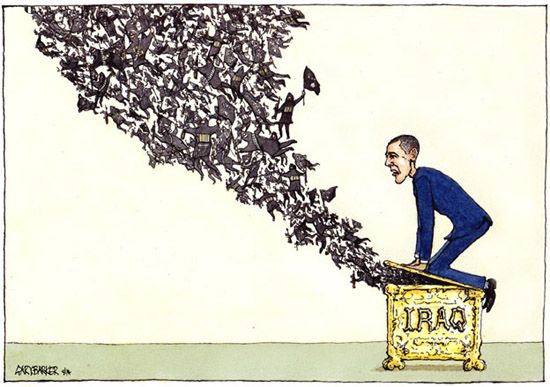 Obama cartoon Iraq Pandora's Box - Political Cartoonist Gary Barker Cartoons