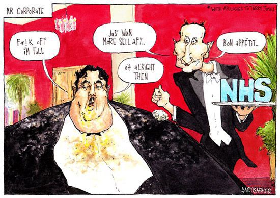 Corporate NHS Jeremy Hunt - Political Cartoonist Gary Barker Cartoons