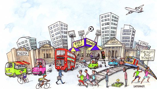 UK city life cartoon - Political Cartoonist Gary Barker Cartoons