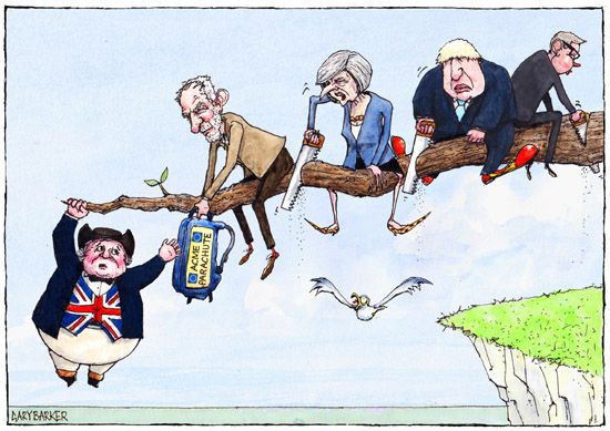 Brexit cartoon with Jeremy Corbyn and Theresa May