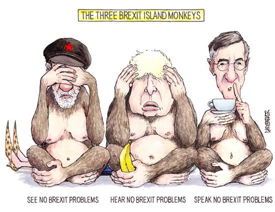 Brexit monkeys Jeremy Corbyn Boris Johnson Jacob Rees-Mogg cartoon