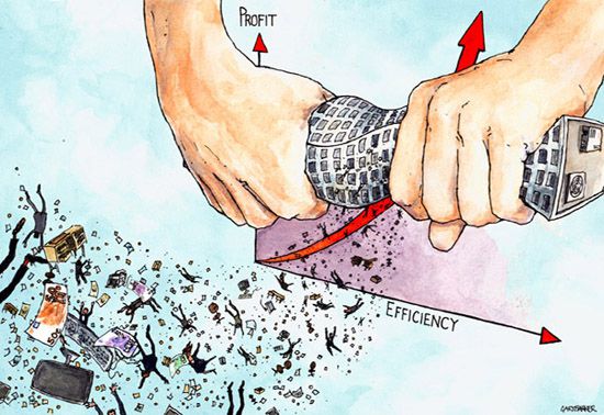 Cost cutting rationalisation hands illustration