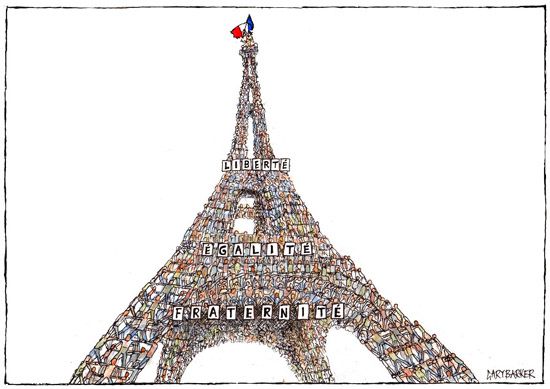 Paris attacks Eiffel Tower cartoon dessin 