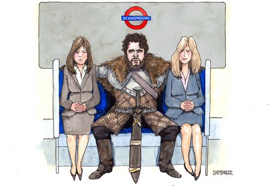 Manspreading cartoon illustration