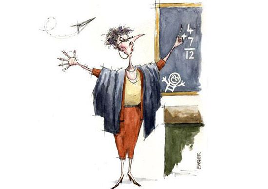 School. Teacher, old-fashioned, illustration