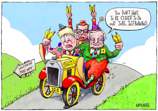 Brexit clowns Boris Johnson Gove David Davis cartoon